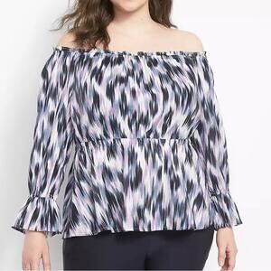 Lane Bryant Classic Off the Shoulder Bracelet Sleeve Blouse Sz 26-28 Linen Blend